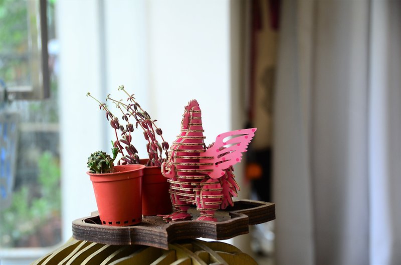 布萊梅城市樂手 - 雞 3D手作DIY居家擺飾 粉紅波點色 - 擺飾/家飾品 - 紙 粉紅色