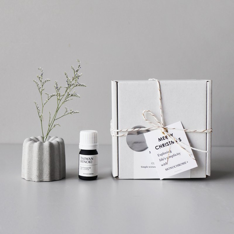 CANELÉ French Canel| Cement Stone+ pure natural essential oil 3-piece set (with plants) - น้ำหอม - ปูน สีเทา