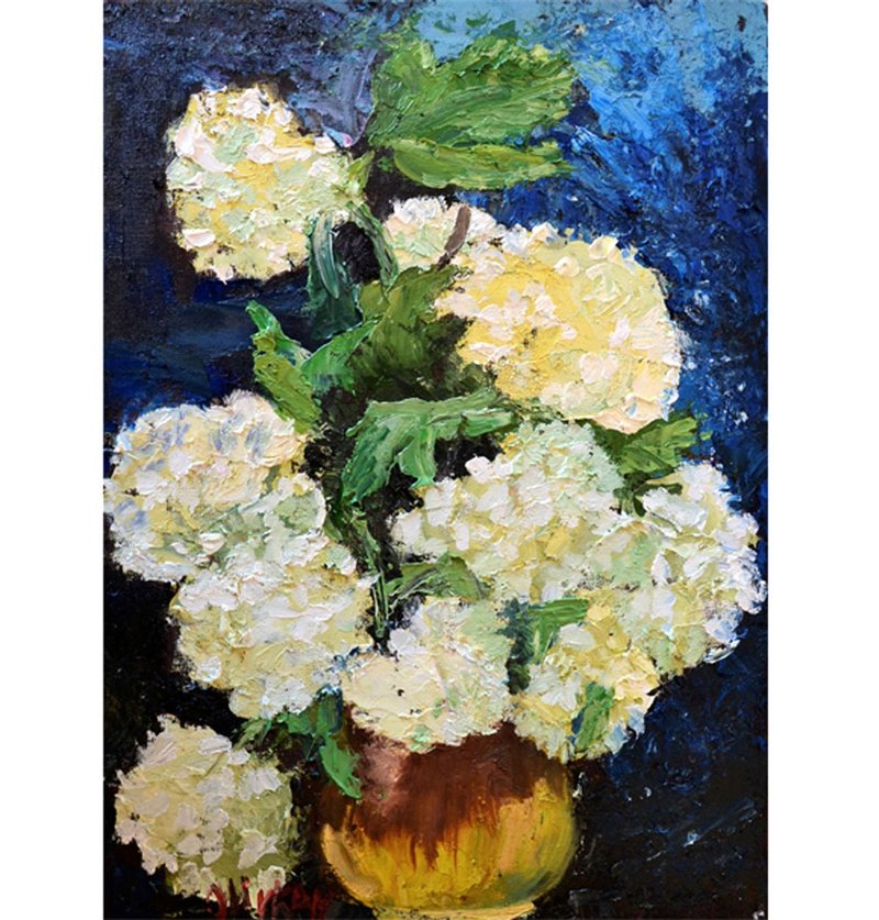 Hydrangea Art Original Floral Painting White Hydrangea Artwork - โปสเตอร์ - วัสดุอื่นๆ ขาว