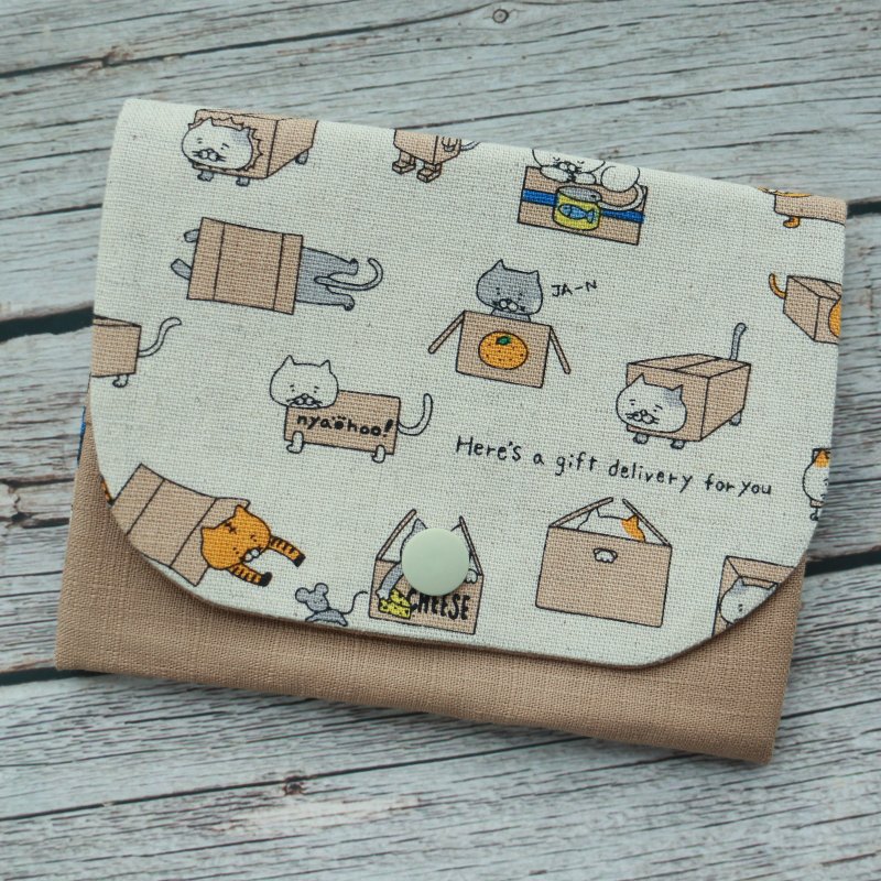 Cat passport bag, credit card bag and facial tissue bag, passport zipper bag - Passport Holders & Cases - Cotton & Hemp 