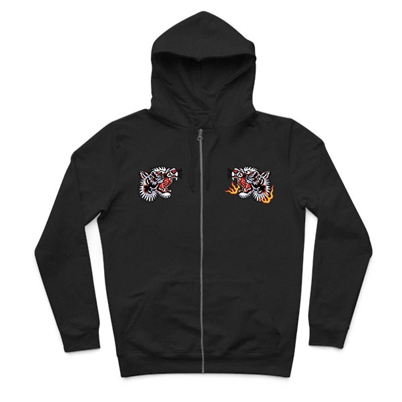 Tiger Fist - black - hooded zipper jacket - Unisex Hoodies & T-Shirts - Cotton & Hemp 