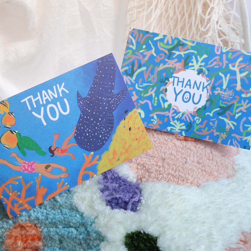 whale shark coral ocean thank you card card - การ์ด/โปสการ์ด - กระดาษ สีน้ำเงิน