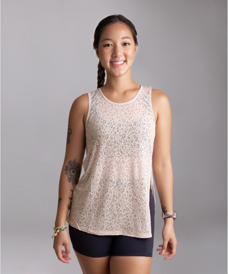 Leopard Burnt Yoga Vest・Almond Rice Complexion - Women's Sportswear Tops - Eco-Friendly Materials 