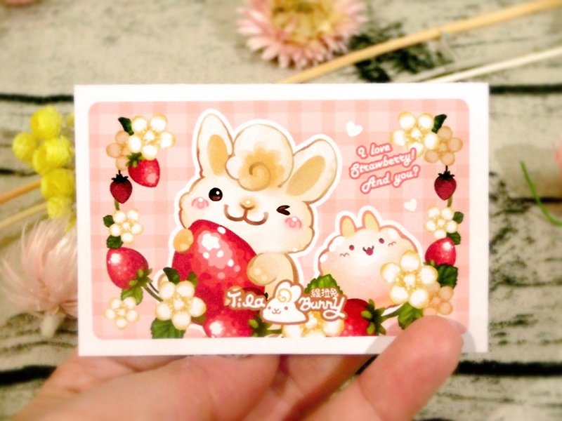 Card Sticker-Strawberry Bunny(Dessert) - สติกเกอร์ - กระดาษ สีแดง