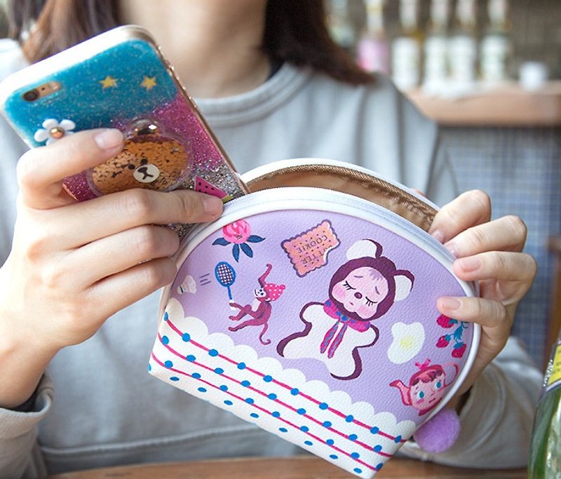 Bentoy x Anna West-Sad Bear-Cosmetic Bag/Storage Bag/Universal Bag - Toiletry Bags & Pouches - Genuine Leather 