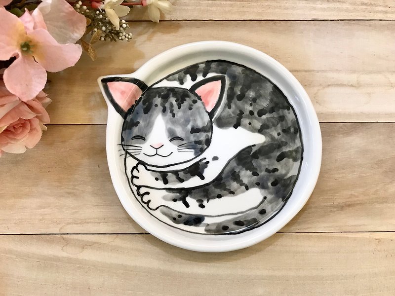  貓團釉下彩繪   手捏大造型盤 - 小碟/醬油碟 - 瓷 多色