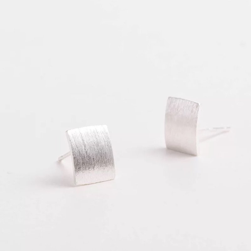 [Pure silver earrings] Brushed square | Individual plain 925 sterling silver earrings | - ต่างหู - เงินแท้ สีเงิน