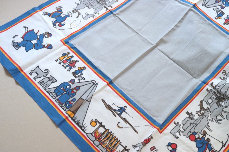 瑞典60年代Gamlestaden手工印刷薩米民繪桌布 - 擺飾/家飾品 - 棉．麻 多色