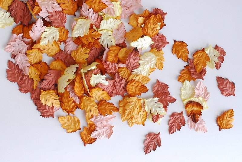 PAPER LEAVES, leaves prop photography: 500 pieces of rose leaves, Handmade. 4 cm. maroon be, ivory, brown and yellow color. - Wood, Bamboo & Paper - Paper Pink