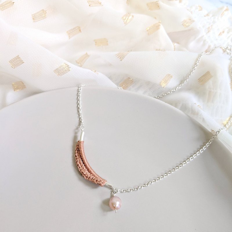 Practice Fine Pearl-925 Sterling Silver Braided Necklace-Coral Orange - ต่างหู - เงินแท้ สึชมพู