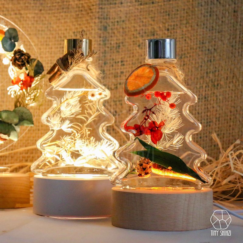 【Floating Flower Starry Night Light-Snowman/Santa Claus】Christmas floating flower night light can be engraved - ช่อดอกไม้แห้ง - พืช/ดอกไม้ สีส้ม