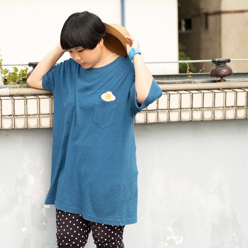 Light Denim Shirt - Sunny-Side-Up Egg - เสื้อฮู้ด - ผ้าฝ้าย/ผ้าลินิน สีน้ำเงิน