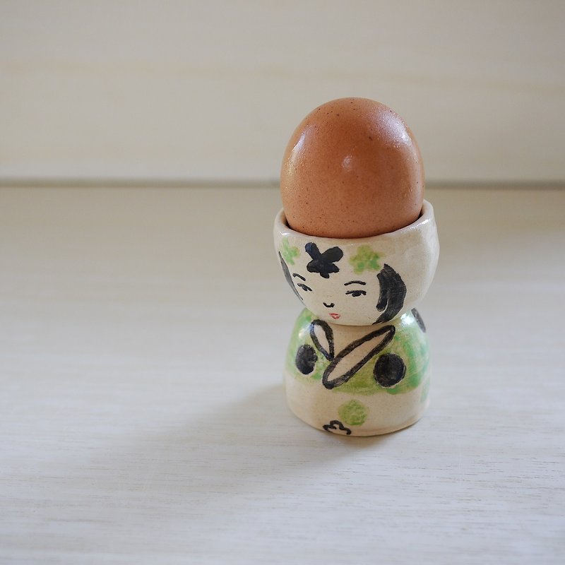 green kimono egg stand - ถ้วยชาม - ดินเผา สีเขียว