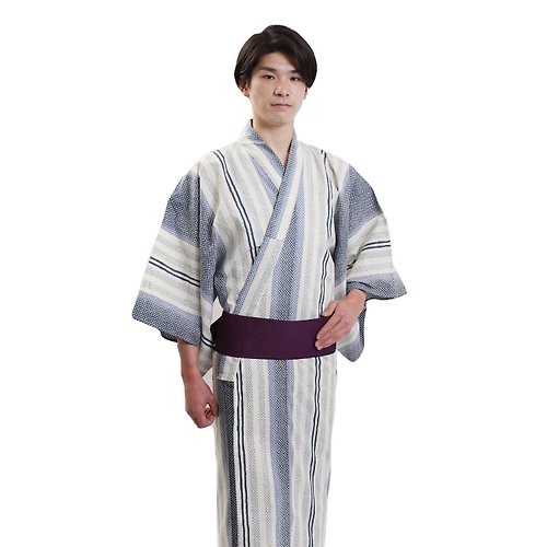 fuukakimono 日本 和服 男士 綿 浴衣 腰封 2 件 套組 S M L Z32-07A