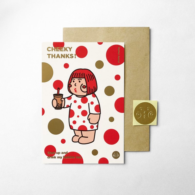 cheeky cheeky Atsuma Yayoi series polka dot milk bronzing thank you greeting card envelope sticker - การ์ด/โปสการ์ด - กระดาษ ขาว