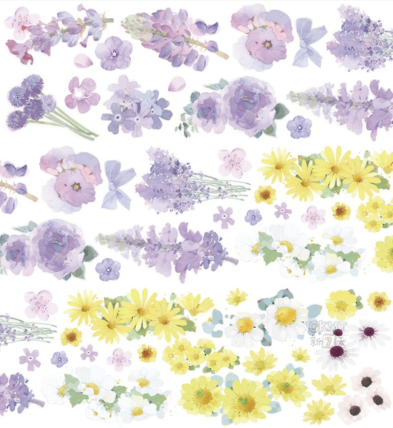 紫色的憂郁 小雛菊花卉合集 PET 紙膠帶 - 紙膠帶 - 塑膠 多色
