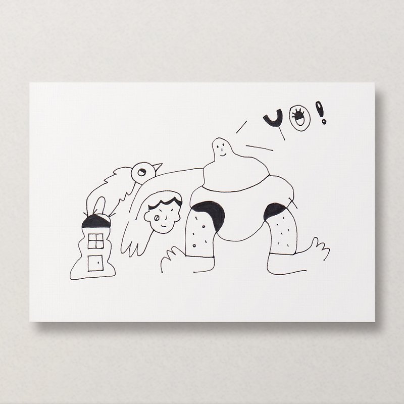 【Monster #43 Hi! Team】Hand-drawn card/original drawing manuscript - Cards & Postcards - Paper Black
