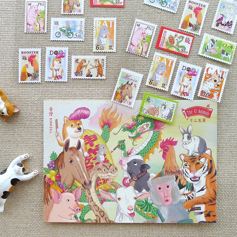 Zodiac stamp sticker + postcard - Cards & Postcards - Paper Multicolor