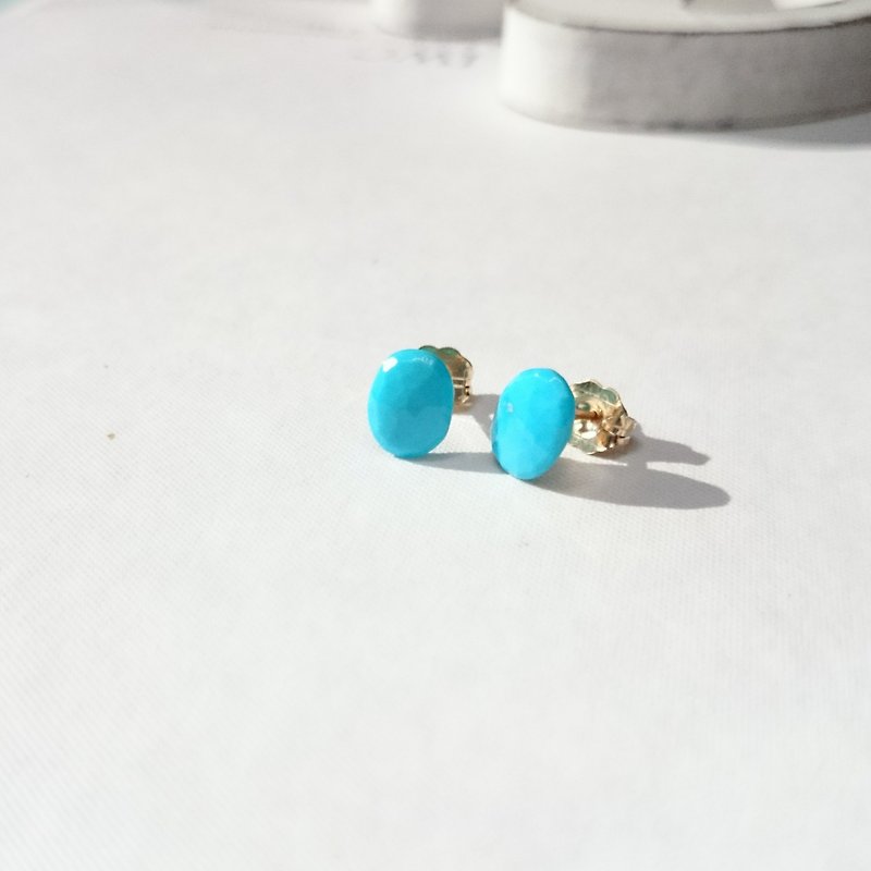 14 kgf * sleeping beauty turquoise stud pierced earring sleeping beauty - Earrings & Clip-ons - Gemstone Blue