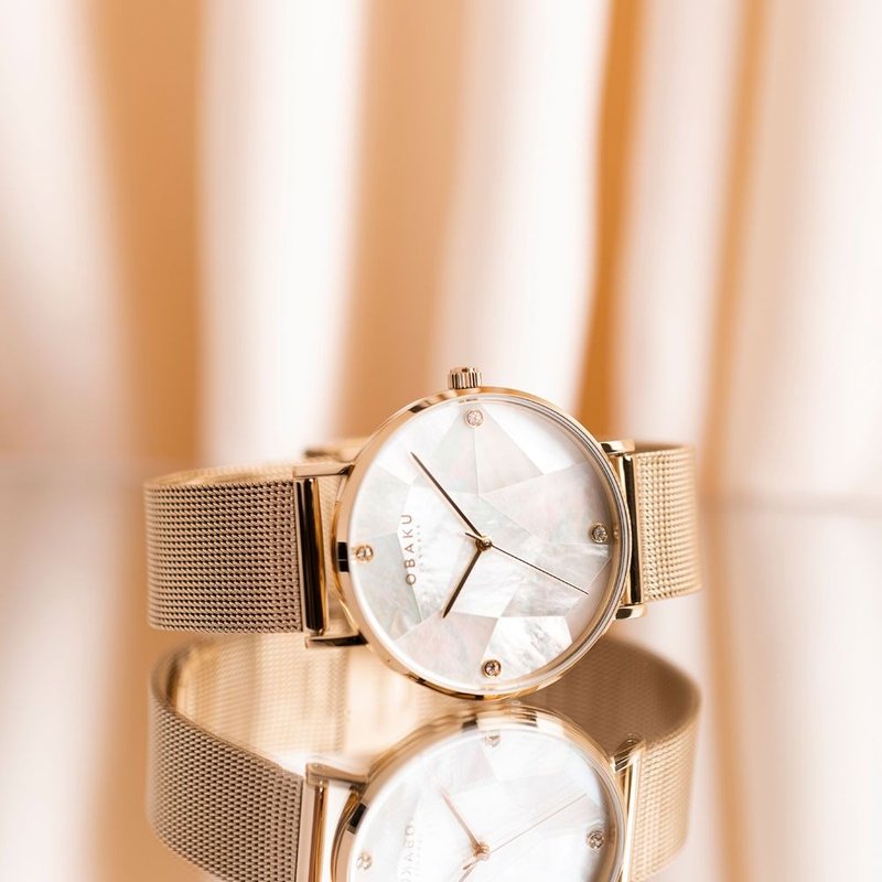 OBAKU rhombus geometric crystal diamond Milan fashion watch- Rose Gold x white-V268LXVWMV-37mm - นาฬิกาผู้หญิง - สแตนเลส หลากหลายสี