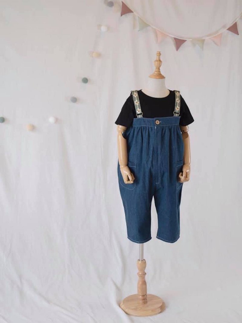 CHILDHOOD Chaihu Huahua suspender denim balloon pants - กางเกง - วัสดุอื่นๆ 