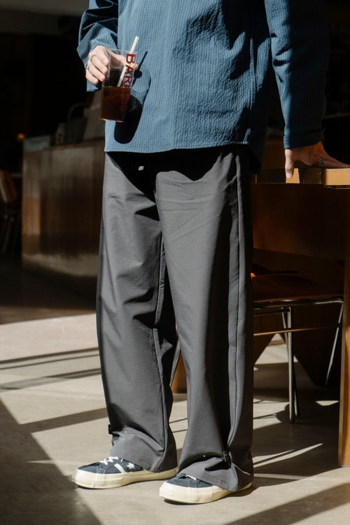 Lab Store PANTS 復古高質感寬鬆保暖休閒長褲 秋冬肌理感闊腿剪裁灰色男