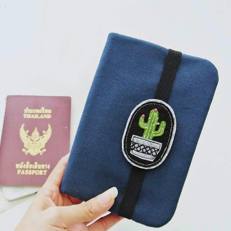 Passport Wallet, Travel Document Holder, Passport Holder - Cactus Lovers (E) - Other - Cotton & Hemp Blue