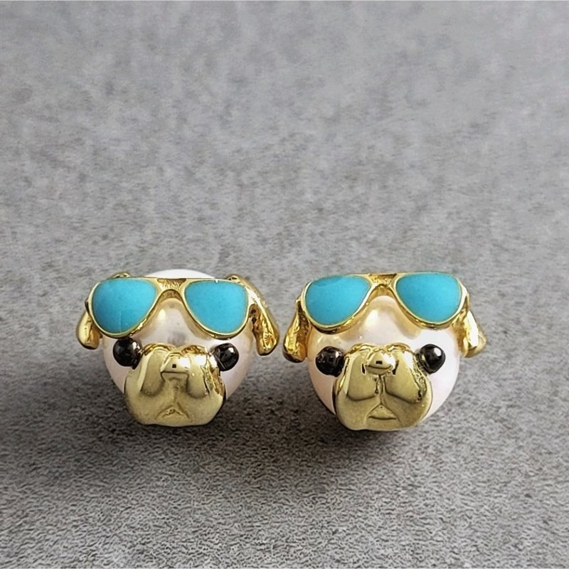 Skateboarding Pugging Sterling Silver Freshwater Pearl Earrings - Earrings & Clip-ons - Silver Gold