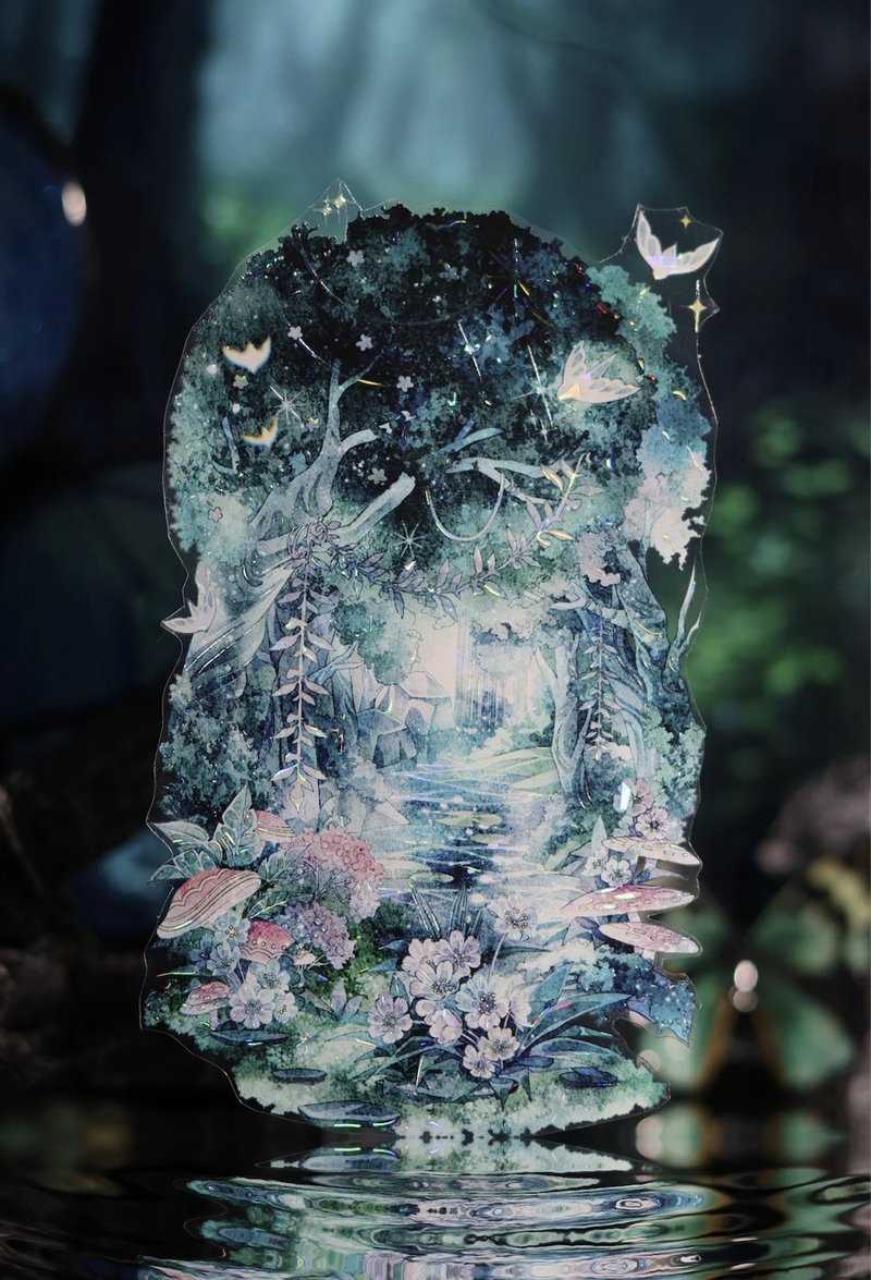 幽林深处 秘境 ひきょう PET & 和紙マスキングテープ 貝殻光 10m巻 - マスキングテープ・PET テープ - プラスチック グリーン