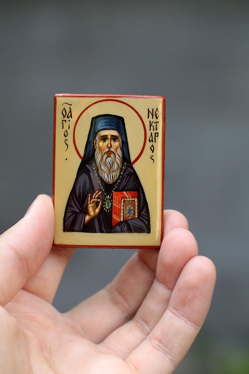 Orthodox small icons hand painted orthodox wood icon Saint Reverend holy venerable Nektraios Aegina