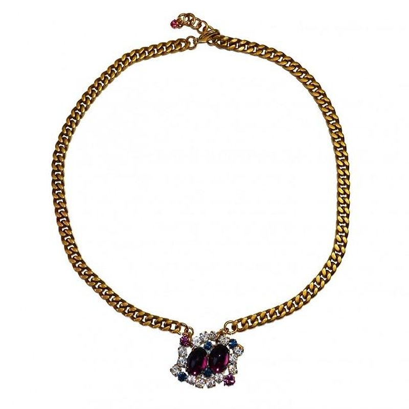 Petit Bouton necklace Twin cabochon Czech button pendant necklace PBNL 19 - Necklaces - Other Metals Gold