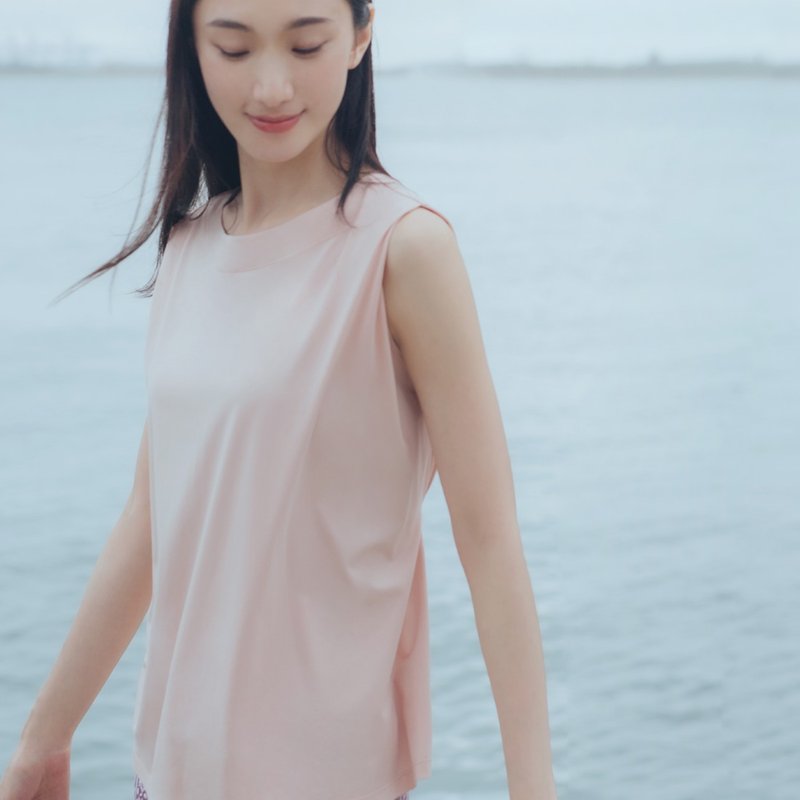 【MACACA】愛她柔軟罩衫 - BIE1535 粉桔 - 女運動上衣/背心 - 棉．麻 粉紅色