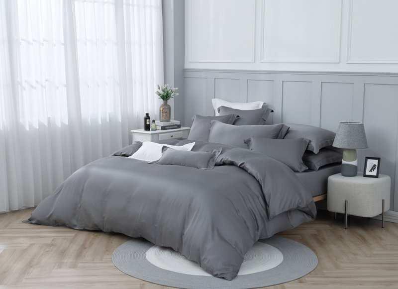 [Enke Home] Iron Gray 400 Woven Tencel Lyocell Series Bed Pack Pillowcase Set Bed Pack Quilt Set - Bedding - Other Materials 