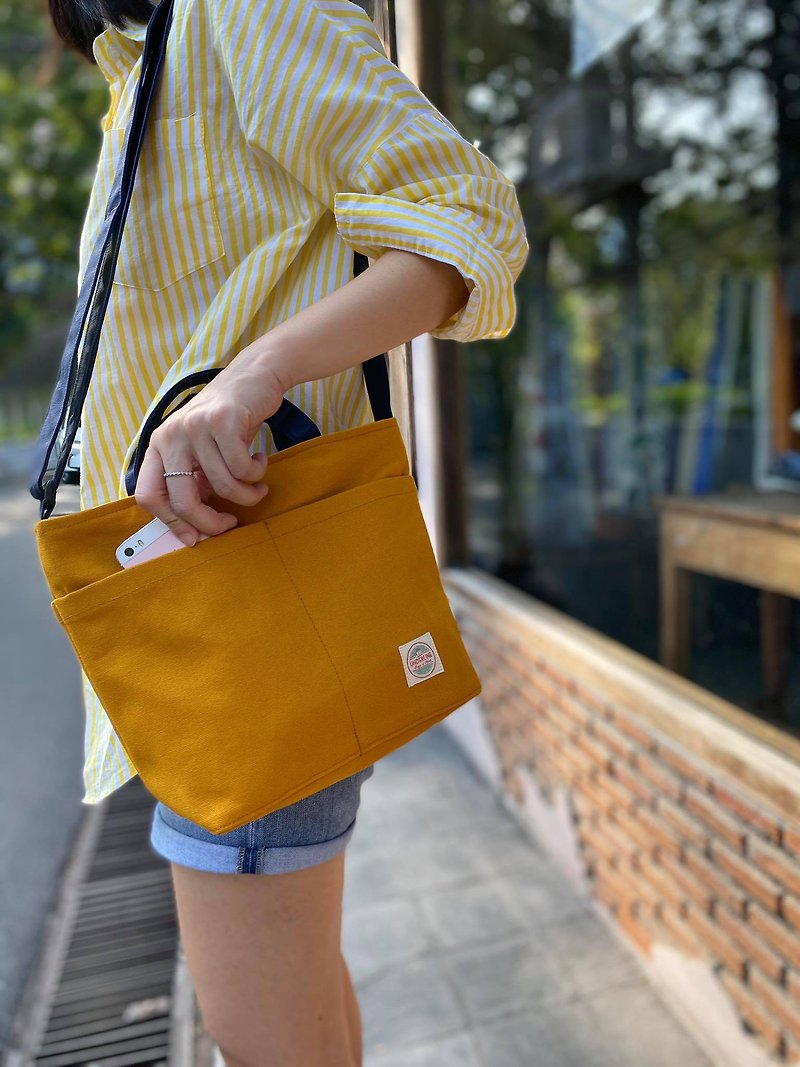 New Mustard w/ Navy Strap Canvas Pretty Bag / Crossbody Bag / Sling bag