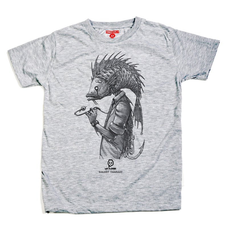 Mania III Fish Head unisex men woman cotton mix Chapter One T-shirt - 男 T 恤 - 棉．麻 白色