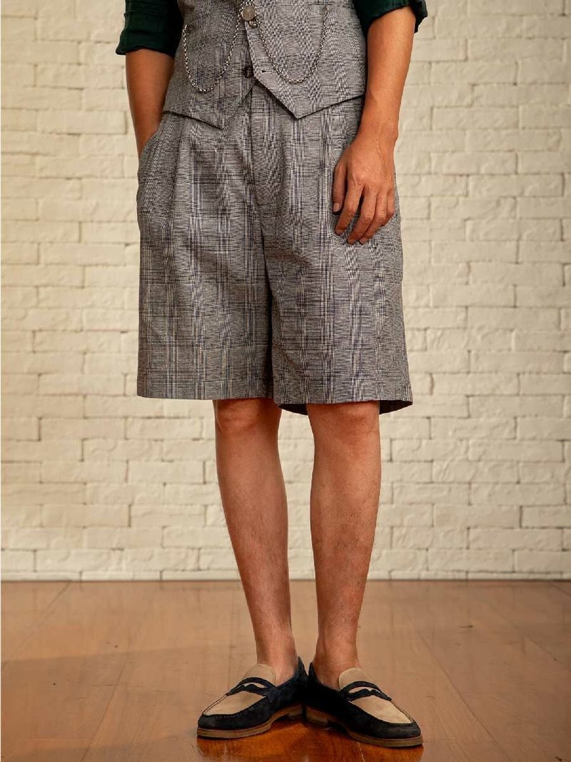 SOARIN British retro Welsh plaid shorts (242TF162) - Men's Shorts - Cotton & Hemp Gray