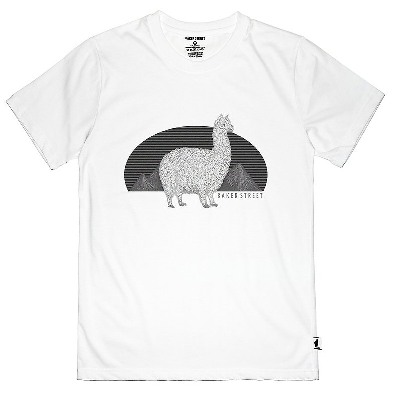 British Fashion Brand -Baker Street- Journey of Alpaca Printed T-shirt - เสื้อยืดผู้ชาย - ผ้าฝ้าย/ผ้าลินิน 