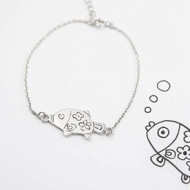 Upload your little baby children's drawing to make a unique jewelry / 925 sterling silver bracelet (one-piece) - สร้อยข้อมือ - เงินแท้ สีเงิน