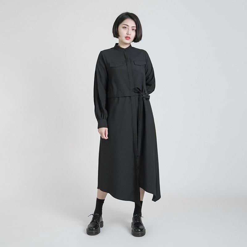 [Classic original] Outstand_Kuangshi asymmetrical dress_CLD505__黑 - One Piece Dresses - Cotton & Hemp Black