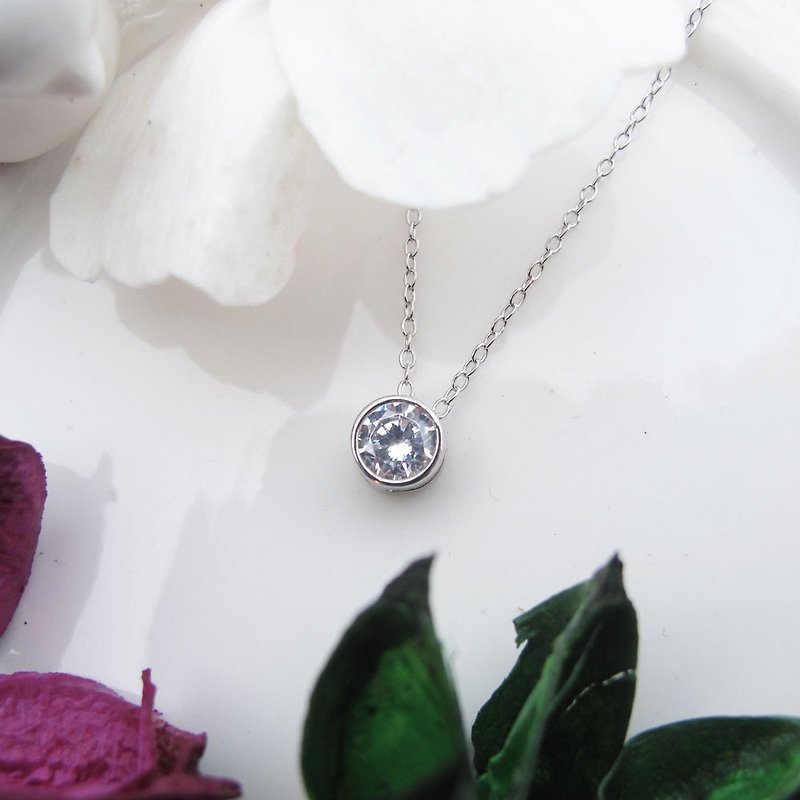 [Diamonds] Silver temperament single drill | Stone 925 sterling silver necklace chain clavicle | high-ranking officials Nanzi - สร้อยคอ - เงินแท้ สีเงิน