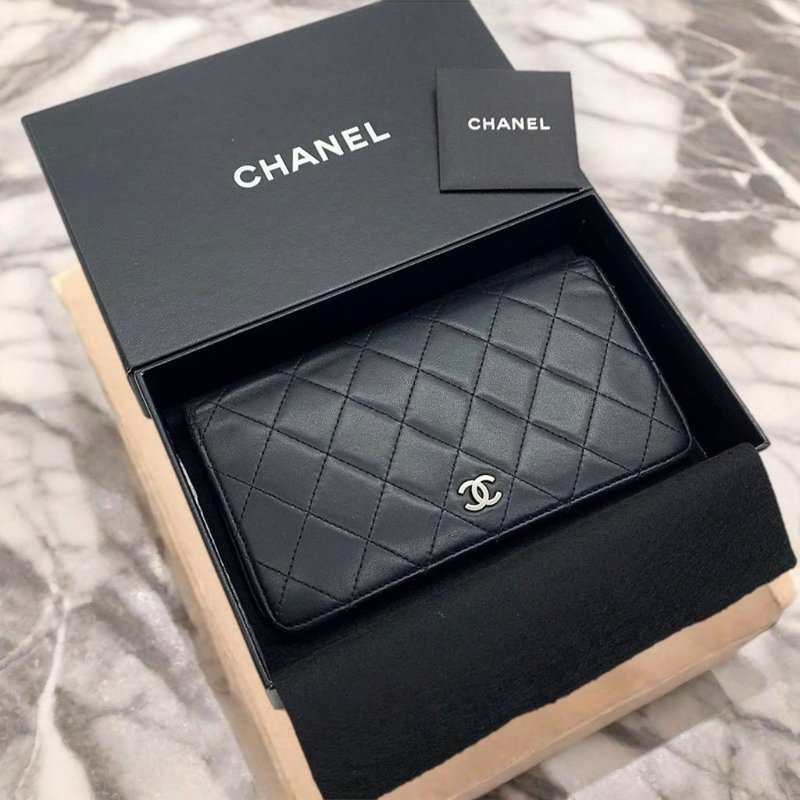 【近新品】中古二手Chanel黑色羊皮長銀錢包長夾側斜背孭手袋WOC - 側背包/斜背包 - 真皮 黑色
