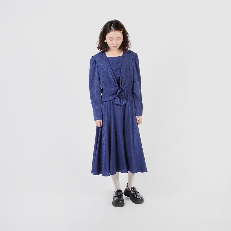 [Egg plant ancient] sapphire ore solid color vintage dress - One Piece Dresses - Polyester Blue