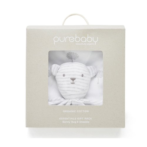 Purebaby有機棉 澳洲Purebaby有機棉嬰兒灰色棉毯玩偶禮盒 彌月禮盒