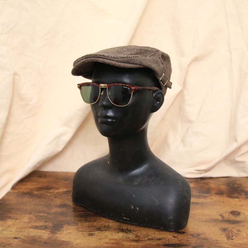Back to Green::復古報童帽 咖啡卡其格紋 d-49 //vintage hat - 帽子 - 棉．麻 