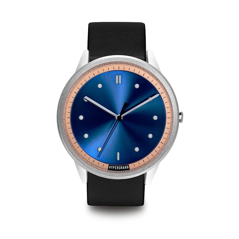 HYPERGRAND - 02基本款系列 - 銀藍錶盤黑皮革 手錶 - 男錶/中性錶 - 其他材質 黑色