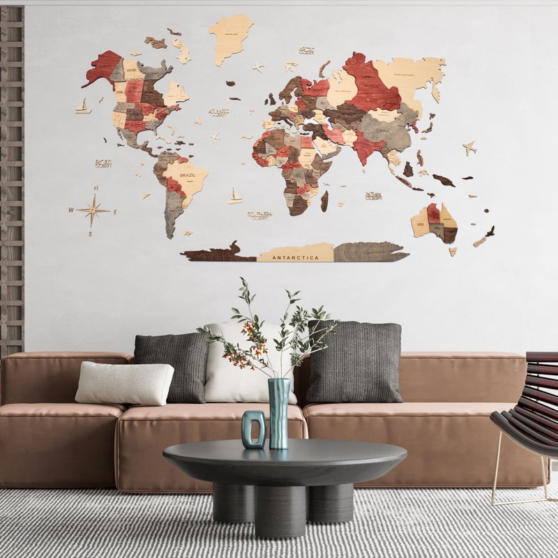 World Map, Wooden Wall Map, Housewarming Gift World Map by Enjoy The Wood - ตกแต่งผนัง - ไม้ สีนำ้ตาล