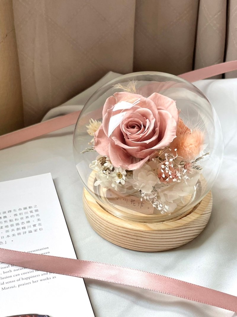 [Eternal Flower Glass Ball Night Light] Lightly Sweet Pink Glass Ball 10cm Birthday Gift Mother’s Day Gift - ช่อดอกไม้แห้ง - พืช/ดอกไม้ 