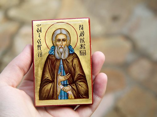 Orthodox small icons hand painted orthodox wood icon Saint Sergius of Radonezh pocket size miniature