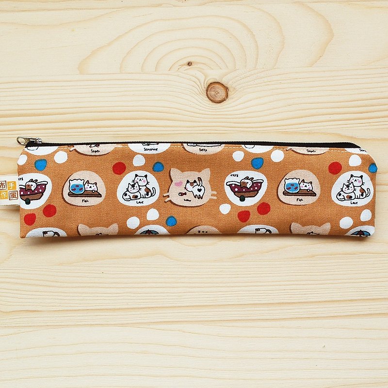 Leisurely cat zipper chopsticks bag tableware set - ตะเกียบ - ผ้าฝ้าย/ผ้าลินิน สีส้ม