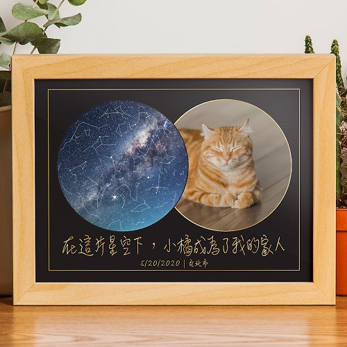 我們的星空 客製化寵物紀念品禮物小狗狗貓咪生日當天的真實星空夜晚A3木框畫